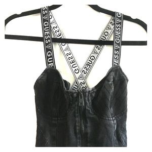 GUESS Criss Cross Strap Denim Jumpsuit